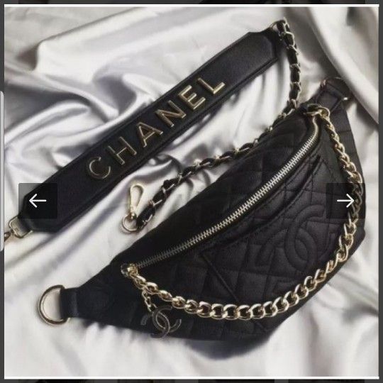 New Chanel VIP black leather quilted waist bag