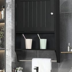 Black Bathroom Cabinet With Towel Rack. Fully assembled and ready to hang on the wall! 
