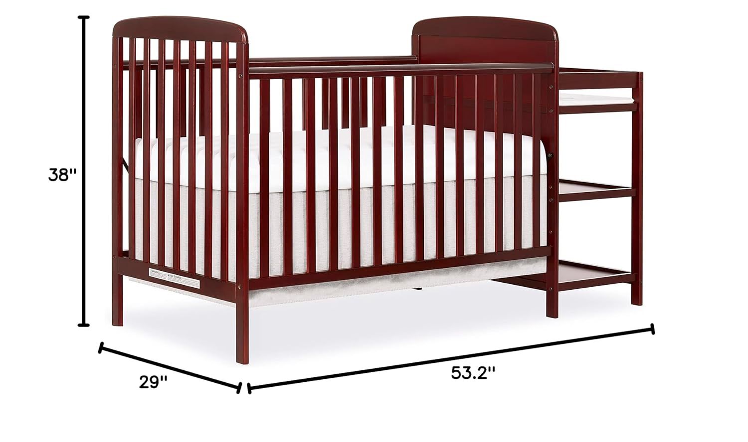 Anna 3-In-1 Full-Size Crib And Changing Table Combo In Cherry, Greenguard Gold Certified, Non-Toxic Finishes, Includes 1" Changing Pad, Wooden Nursery
