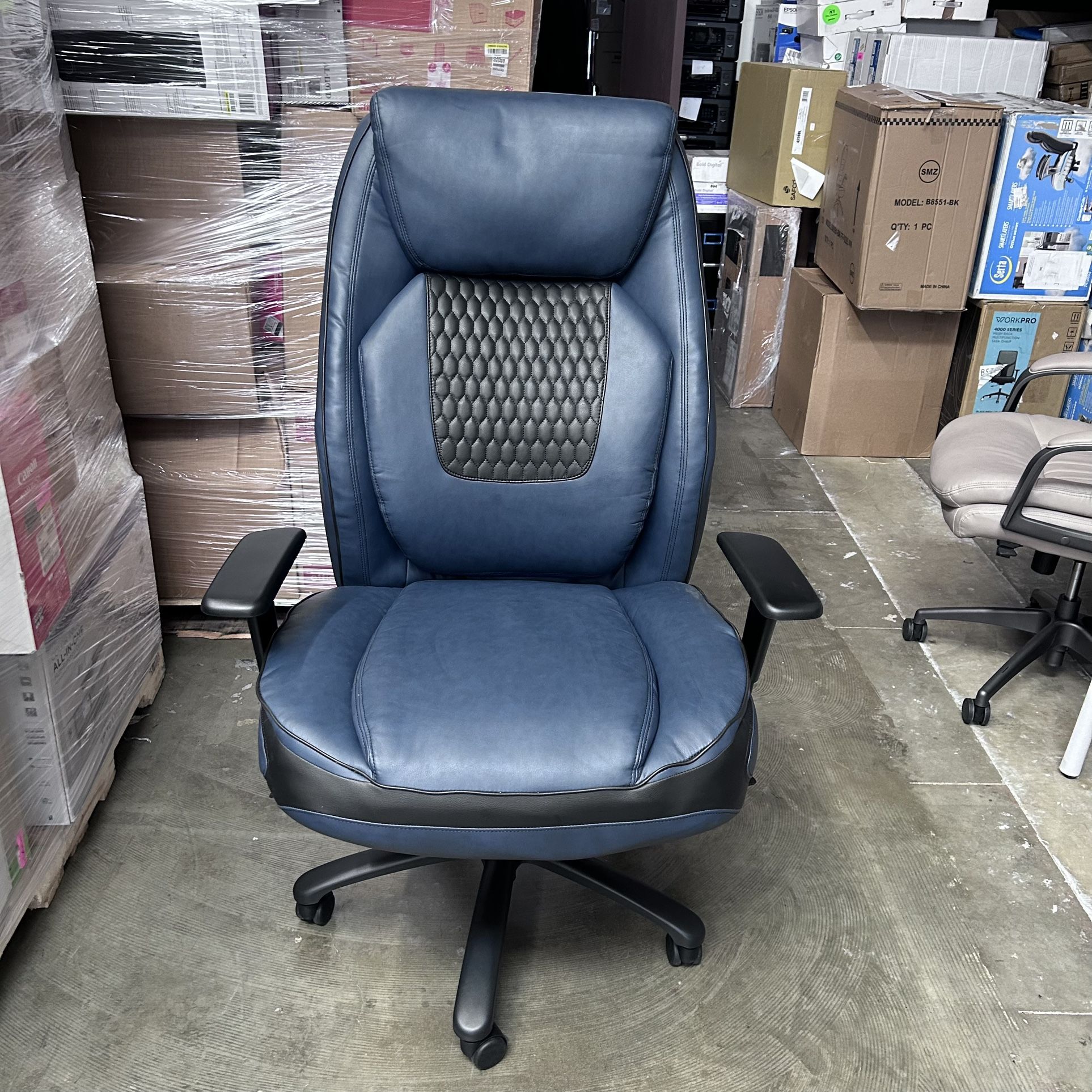 Big And Tall Shaquille O'Nealâ„¢ Nereus XXL Ergonomic Bonded Leather High-Back Executive Chair, Blue