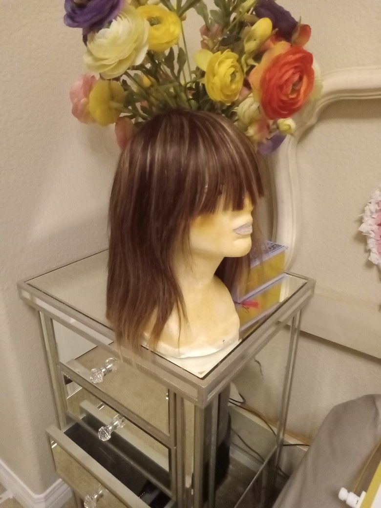 14 Inch Human Hair Wig Brown Multi Color