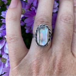 925 Sterling Silver Abalone Gemstone Vintage Style Ring 6