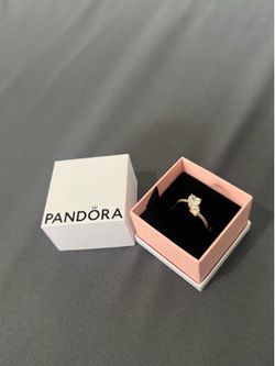 Pandora Double Heart Sparkling Ring 14k Gold Plating (Size 7)