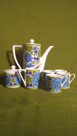 Rare Vintage Royal Crown Floral Abstract 9 Pc Tea Set #4079