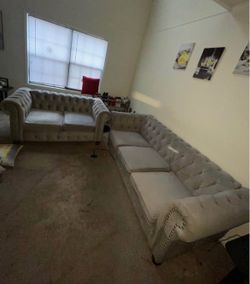 Grey Velvet Chesterfield Sectional Sofa