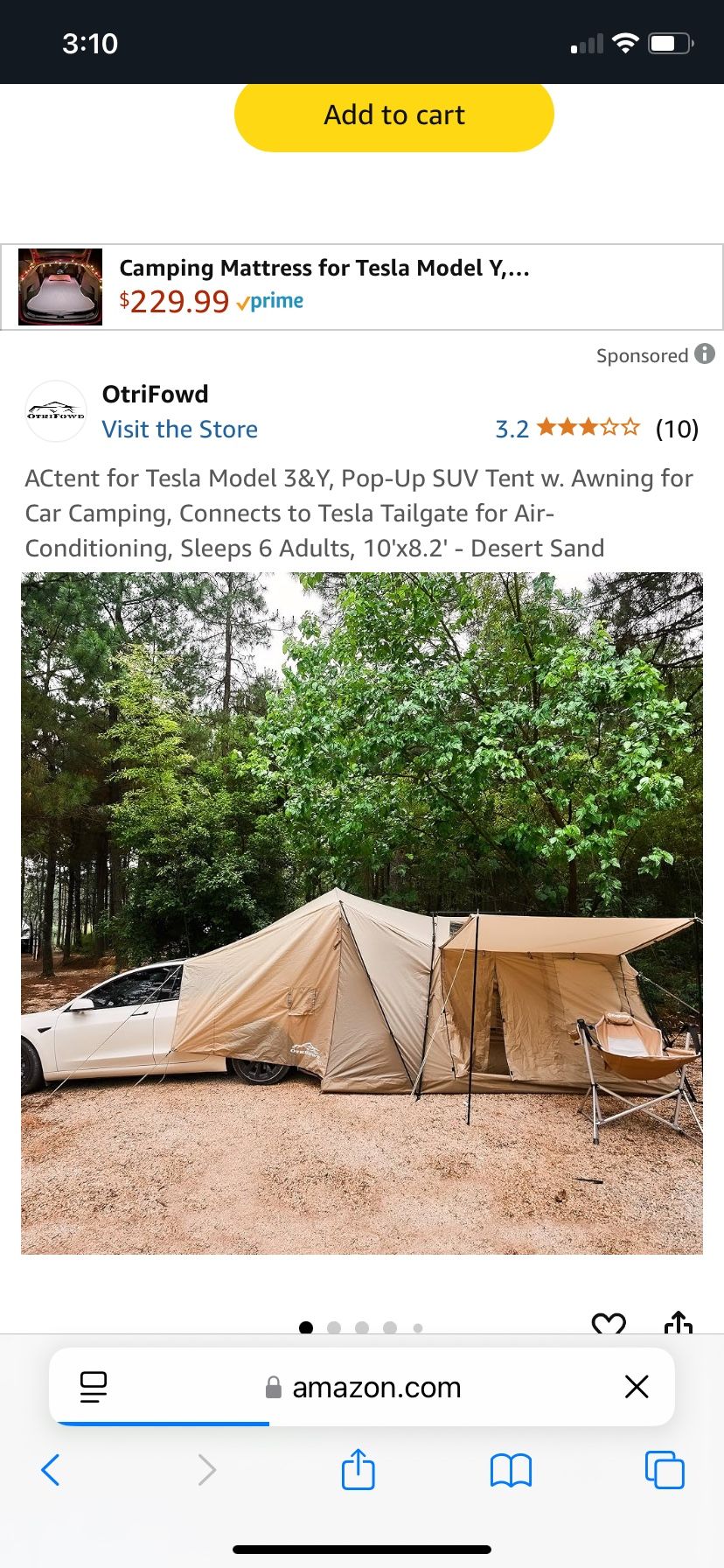 ACtent for Tesla Model 3&Y, Pop-Up SUV Tent w. Awning for Car Camping, Connects to Tesla Tailgate for Air-Conditioning, Sleeps 6 Adults, 10'x8.2' - De