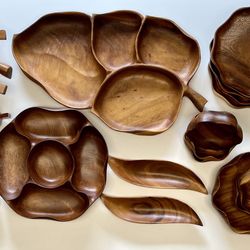 34 Piece Hawaian Monkey Pod Dinnerware 