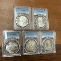 Silver Morgan Lot 5 PCGS Ms62 Ms62 Ms63