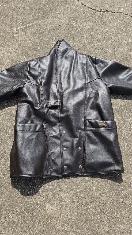 T Shearling Sportswear Black Faux Leather Sherpa Jacket Men’s 2XL made in italy