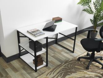 Modern Computer Desk with Storage Shelf White