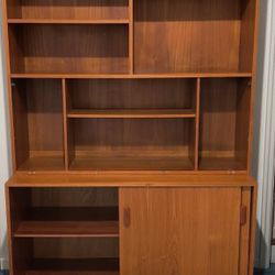 Danish Modern Teak Veneer Hutch and Credenza Cabinet 