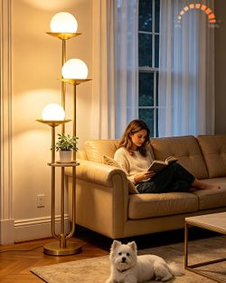 3-Globe Dimmable Floor Lamp with Table,