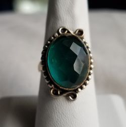 Teal blue gemstone and sterling silver ring, size 7 and 1/2