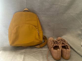 🎒 Mustard Yellow Backpack + 👟 Women's Beige Shoes (Size 7.5) | Bundle or Buy Separately!