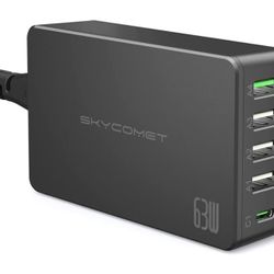 USB C Charging Station, SKYCOMET 63W PD/QC 3.0 Fast Desktop USB Charger Station Type C Adapter with 5-Port Multi Wall Charger Block Compatible with iP