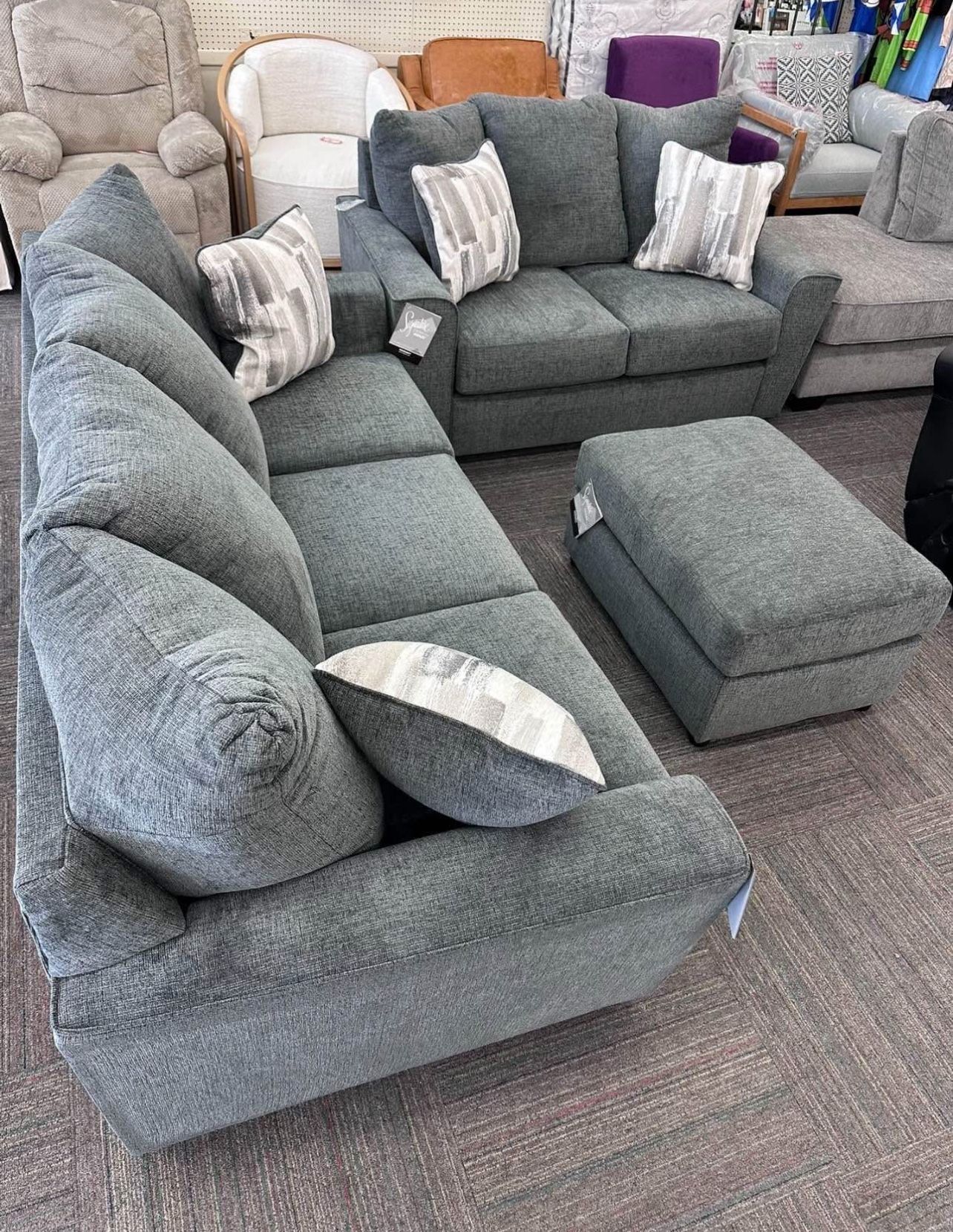 Living Room Set, Sofa, Loveseat, Gray, New