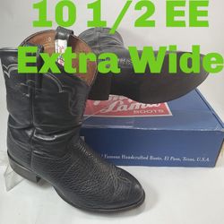 Tony Lama Men's Size 10.5 EE Wide Boots 12 Inch High Black Kidd Leather Bullhide  Jordan 