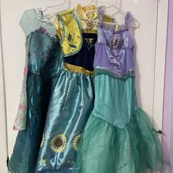 3 Disney Princess Dress Up Costumes. Size 4t. Elsa, Anna, Ariel