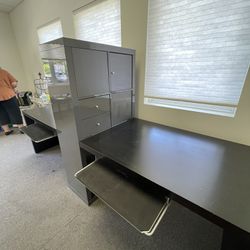 Double Desk With Center Storage Unit