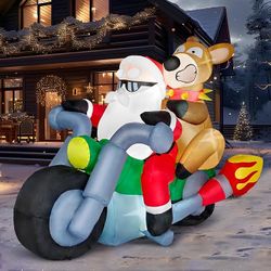 I 7 FT Long Christmas Inflatables Outdoor Decorations Inflatable Santa Riding Motorcycle Reindeer Blow Up Yard Decoration with Build-in LED