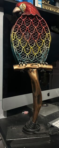 Macaw Parrot Small Hand Painted Metal Figurine Table Fan