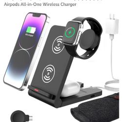 Foldable Charging Station Wireless Charger 22W Fast Charging Dock. 3 in one phone, watch, earphones 