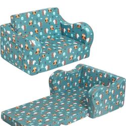 Happy Owl Kids Sofa, 2-in-1 Kids Couch Fold Out, Convertible Sofa to Bed for Girls and Boys
