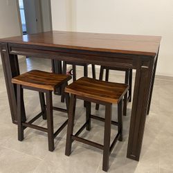 WOODEN TABLE AND STOOLS