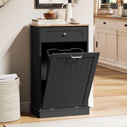 L217 13 Gallons Tilt Out Trash Cabinet Kitchen Waste Bins Free Standing Laundry Hamper Recycling Cabinet Trash Can Holder with Hideaway Drawer Pe