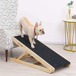 Wooden Adjustable Pet Ramp for All Dogs and Cats - 41" Long and Adjustable from 12” to 24”- Up to 200LBS - Non Slip Carpet Surface and Foot Pads - Fol