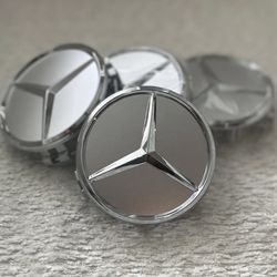 Set Of 4 Silver Chrome 75mm 2.95" Wheel Rim Center Hub Caps Fits Mercedes Benz