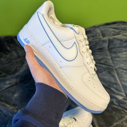 New Nike Air Force 1 '07 Low White University Blue Sole Size 10