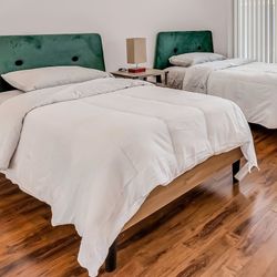 almost new, twin size bed and memory foam mattress