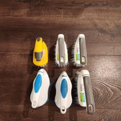 6 Scotch-Brite Utility Scrub Brushes, ergonomic plastic handles, durable poly-fiber bristle