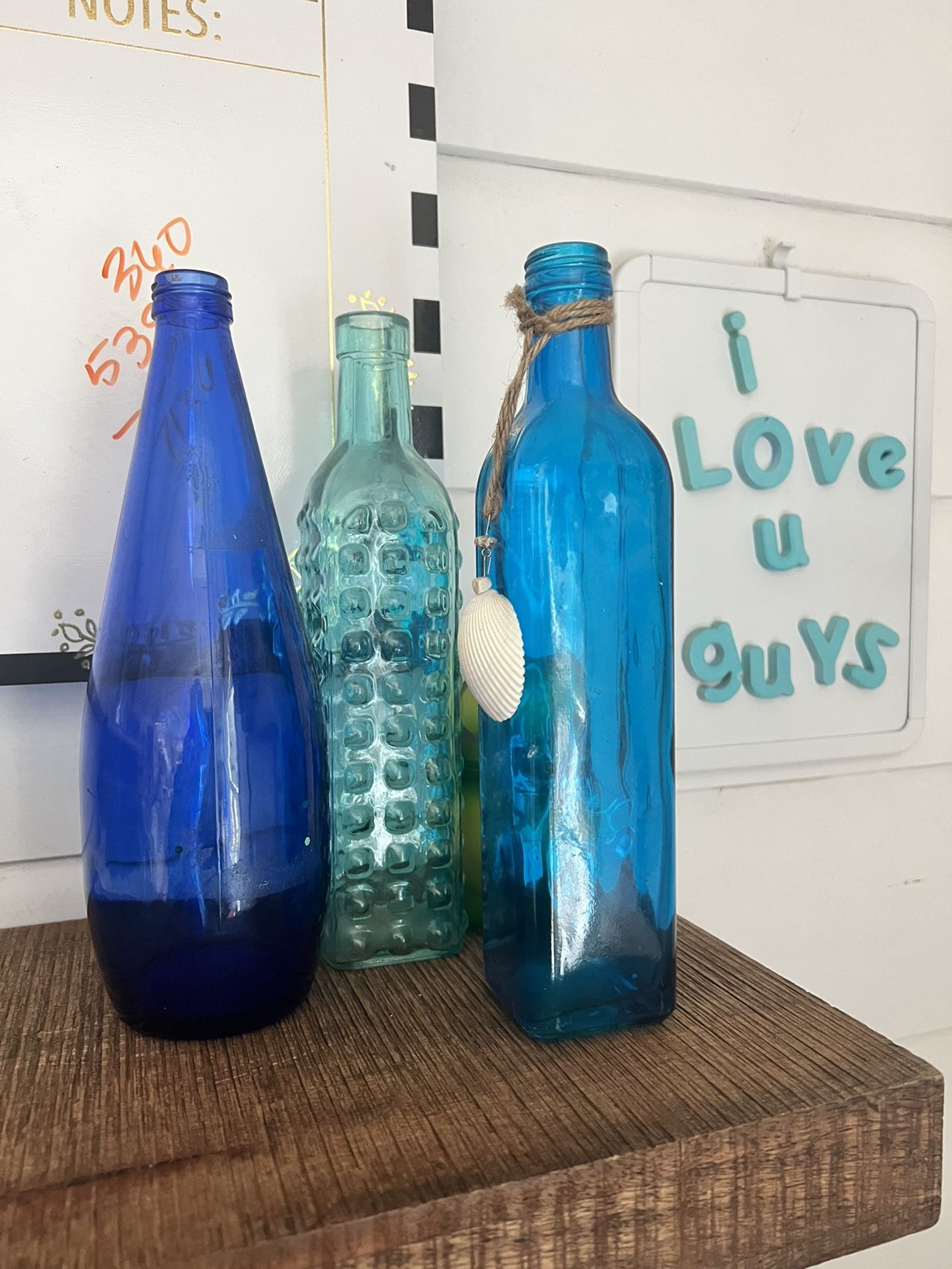 12” Blue Glass Bottles