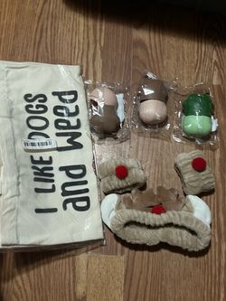 I like dog and weed tote bag , reindeer headband set , dog bag holders