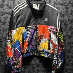 Adidas Womens Medium RICH MNISI Multi-Color Crop Track Tennis Windbreaker Jacket  The Adidas Women's Medium Rich Mnis Multi-Color Crop Track Tennis Wi