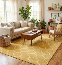 Yellow Trellis Pattern Area Rug