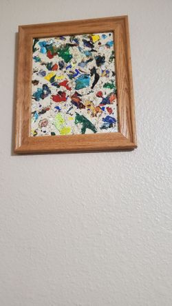 Brown framed acrylic chip painting