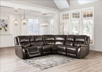 Brown Leather Power Reclining Sectional Sofa