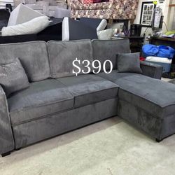 2-pc sectional sofa with pull-out bed& storage dark gray
