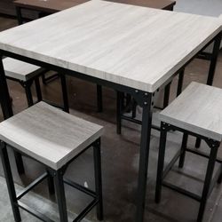 Grey Top Square Table With 4 Stools