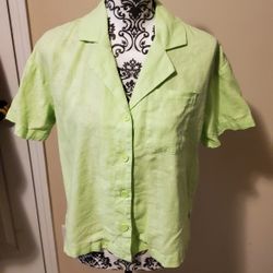A New Dat Lime Green Linen Blend Top Size XS
