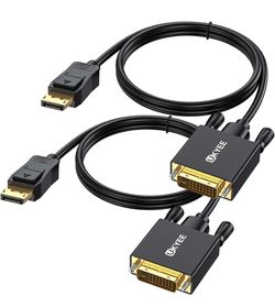 Displayport to DVI Cable 6 Feet/1.83M 2-Pack, Display Port(DP) to DVI-d Male to Male Adapter Cable Compatible with PC, Laptop, HDTV, Projector, Monito