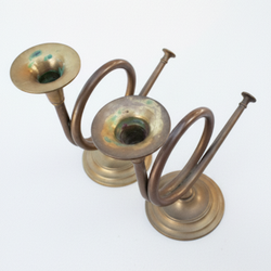 Vintage Mid Century Brass Horn Shaped Candle Stick Holders, Classic Contemporary Modern Art Decor 9 inches tall!