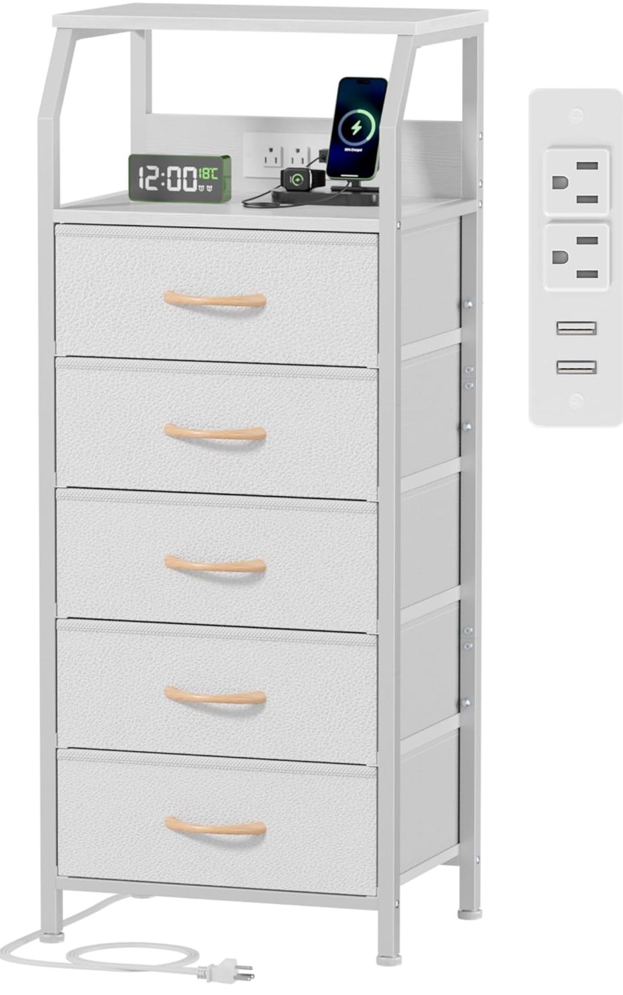 5 Drawers Dresser with Charging Station, Tall Night Stand