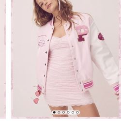 Victorias Secret Pink Love Shack Fancy Varsity Jacket Size XSmall