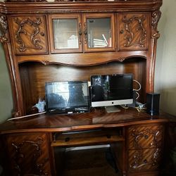 Carved Office Desk With Hutch 