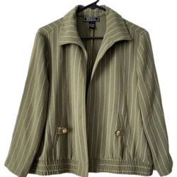 NYCC (Size 1XL) Olive Green Bomber Jacket with White Pinstripes 