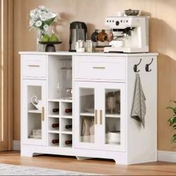  Sideboard Buffet Cabinet with Storage Buffet Table Wine Racks Glass Doors